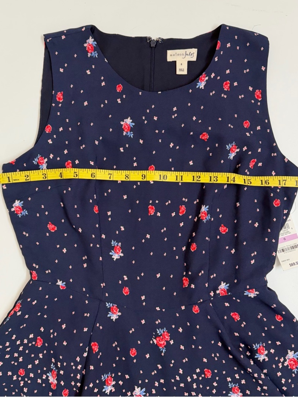 Maison Jules Floral Fit & Flair Dress Navy Rose Print Size 6 NWT - Picture 4 of 7